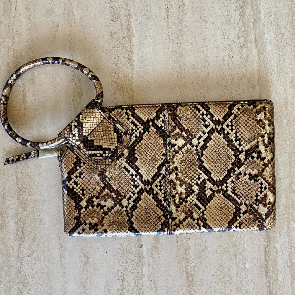 NWT HOBO Leather Sable Wristlet in Gold/Brown Metallic Snake | w/Dust Bag